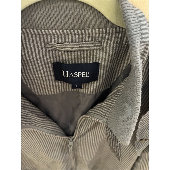 Haspel Men's Zipper Jacket coat size large grey stripe bomber - Picture 5 of 8